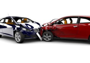 Two cars in an accident isolated on a white background